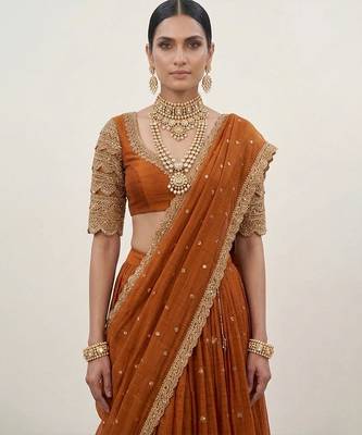 Rust Orange Crepe Chiffon Lehenga Set 2