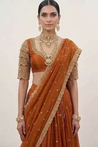 Rust Orange Crepe Chiffon Lehenga Set