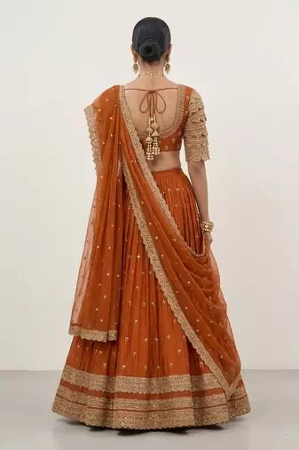 Rust Orange Crepe Chiffon Lehenga Set