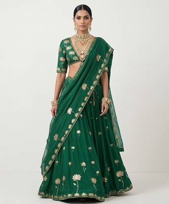 Green Embroidered Silk Lehenga Set 1