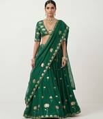 Green Embroidered Silk Lehenga Set