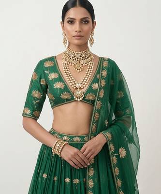 Green Embroidered Silk Lehenga Set 2