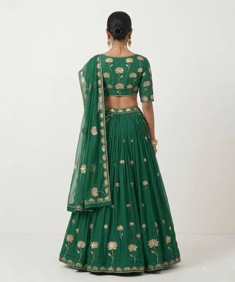 Green Embroidered Silk Lehenga Set 3