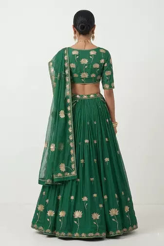 Green Embroidered Silk Lehenga Set