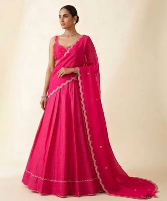 Hot Pink Embroidered Lehenga Set 1