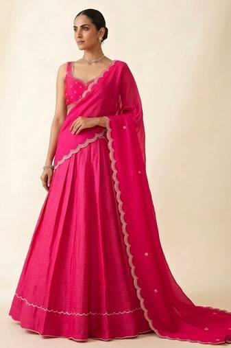 Hot Pink Embroidered Lehenga Set