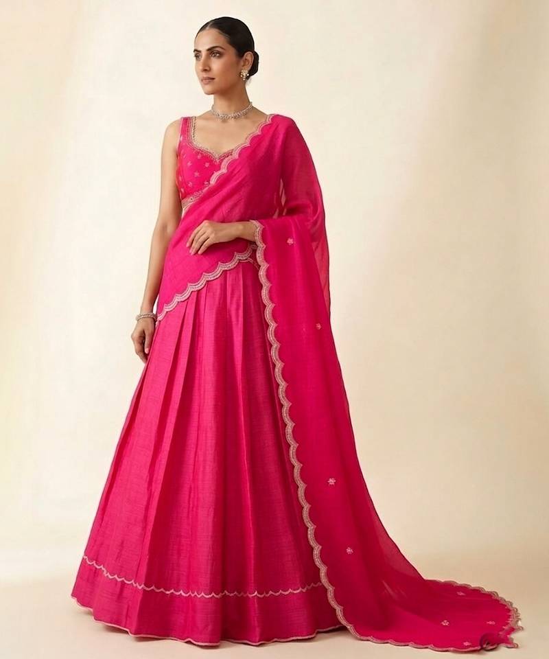 Hot Pink Embroidered Lehenga Set