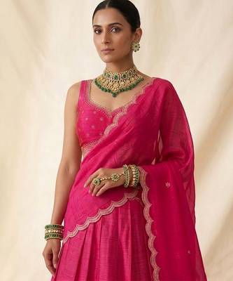 Hot Pink Embroidered Lehenga Set 2