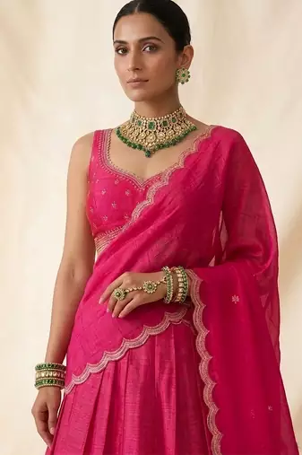 Hot Pink Embroidered Lehenga Set