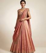 Peach Embroidered Tissue Lehenga Set