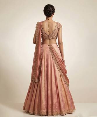 Peach Embroidered Tissue Lehenga Set 3