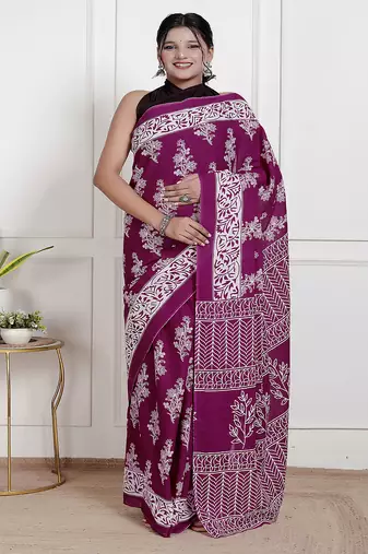 Floral printed pure cotton ethnic saree for woman