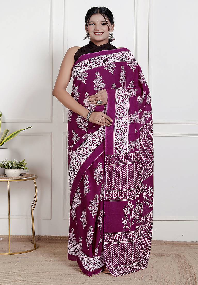 Floral printed pure cotton ethnic saree for woman