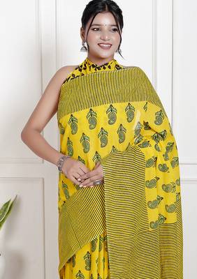 Floral printed cotton ethnic saree for woman 3