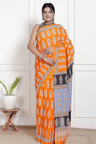 Floral printed pure cotton ethnic saree for woman