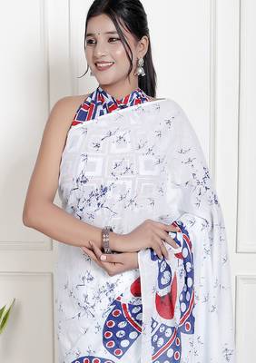 Floral printed cotton ethnic saree for woman 3