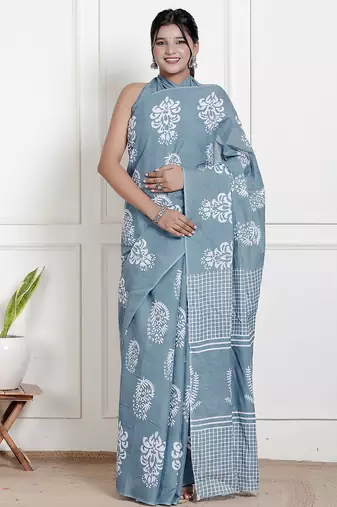Floral printed pure cotton ethnic saree for woman