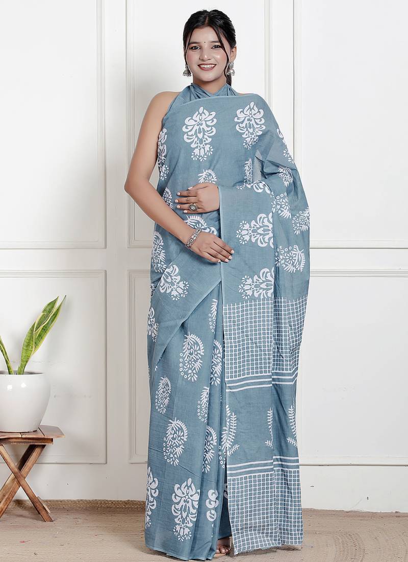 Floral printed pure cotton ethnic saree for woman