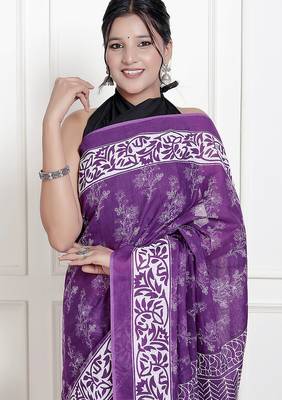 Floral printed cotton ethnic saree for woman 3