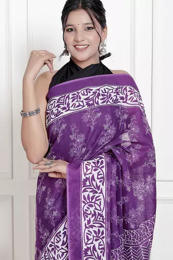Floral printed  cotton ethnic saree for woman