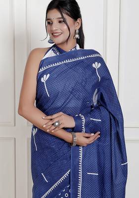 Floral printed cotton ethnic saree for woman 3