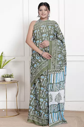Floral printed pure cotton ethnic saree for woman