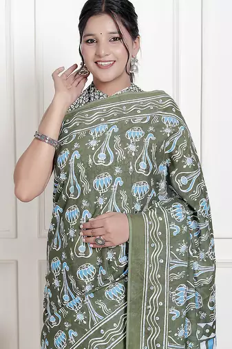 Floral printed  cotton ethnic saree for woman