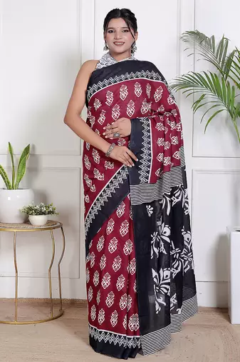 Floral printed pure cotton ethnic saree for woman