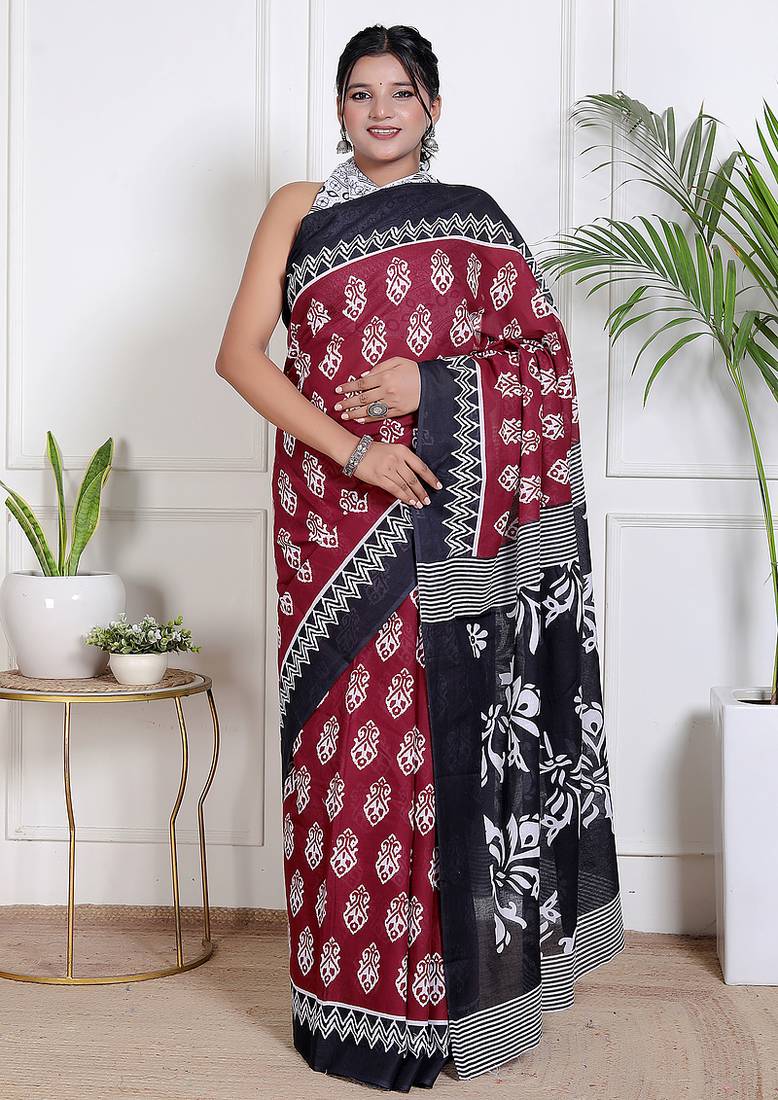 Floral printed pure cotton ethnic saree for woman