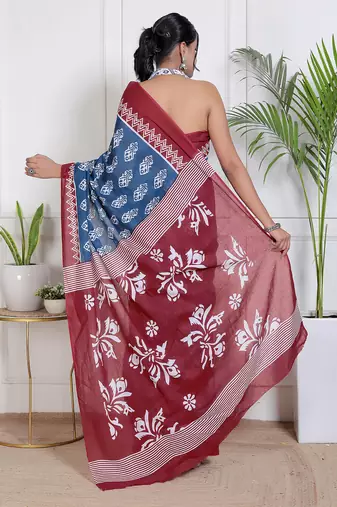 Floral printed  cotton ethnic saree for woman