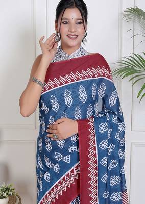 Floral printed cotton ethnic saree for woman 3