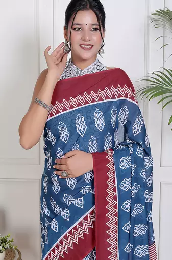 Floral printed  cotton ethnic saree for woman