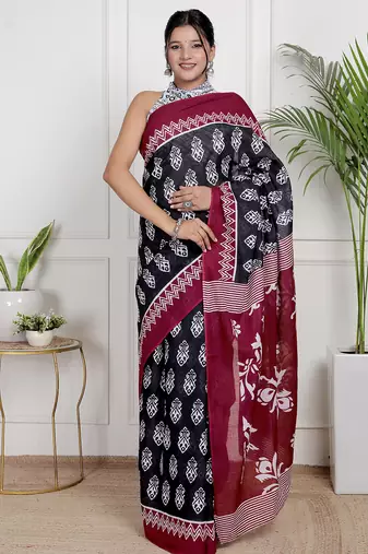Floral printed pure cotton ethnic saree for woman