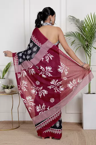 Floral printed  cotton ethnic saree for woman