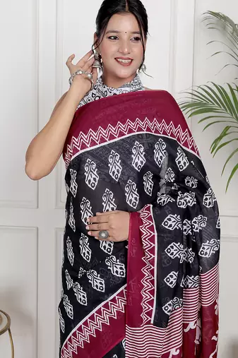 Floral printed  cotton ethnic saree for woman