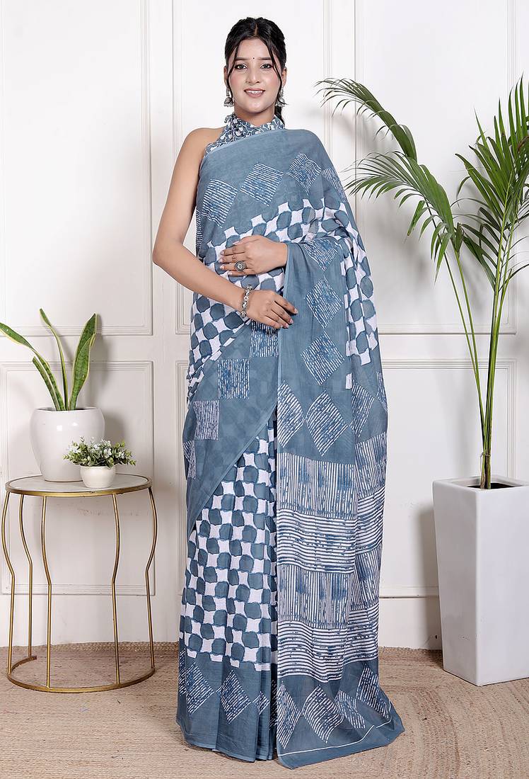 Floral printed pure cotton ethnic saree for woman