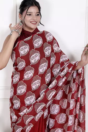 Floral printed  cotton ethnic saree for woman