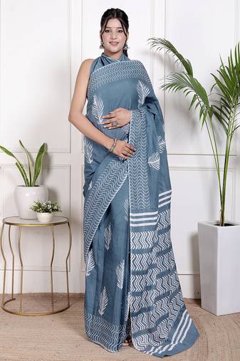 Floral printed pure cotton ethnic saree for woman