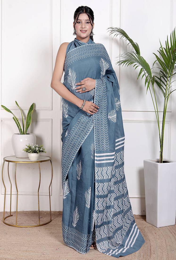 Floral printed pure cotton ethnic saree for woman