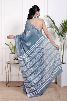 Floral printed cotton ethnic saree for woman 2