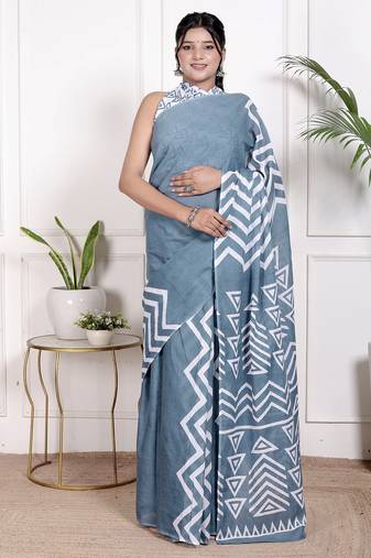 Floral printed pure cotton ethnic saree for woman