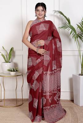 Floral printed cotton ethnic saree for woman 1