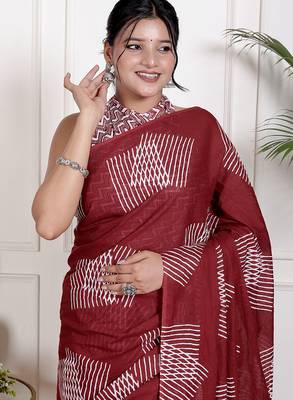 Floral printed cotton ethnic saree for woman 3