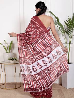 Floral printed cotton ethnic saree for woman 2