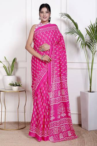 Floral printed pure cotton ethnic saree for woman