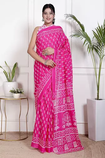 Floral printed pure cotton ethnic saree for woman