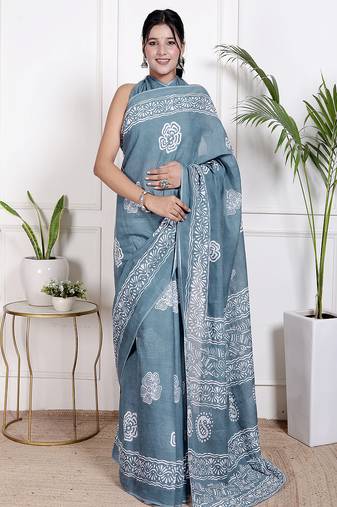 Floral printed pure cotton ethnic saree for woman