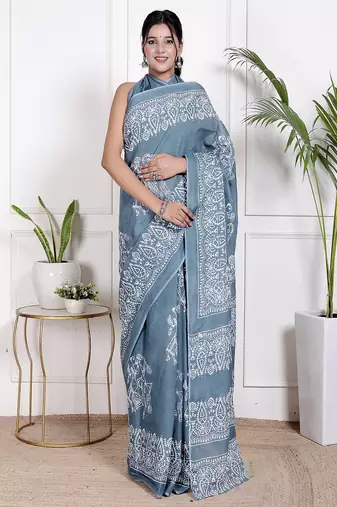 Floral printed pure cotton ethnic saree for woman