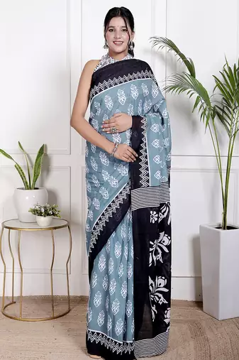 Floral printed pure cotton ethnic saree for woman