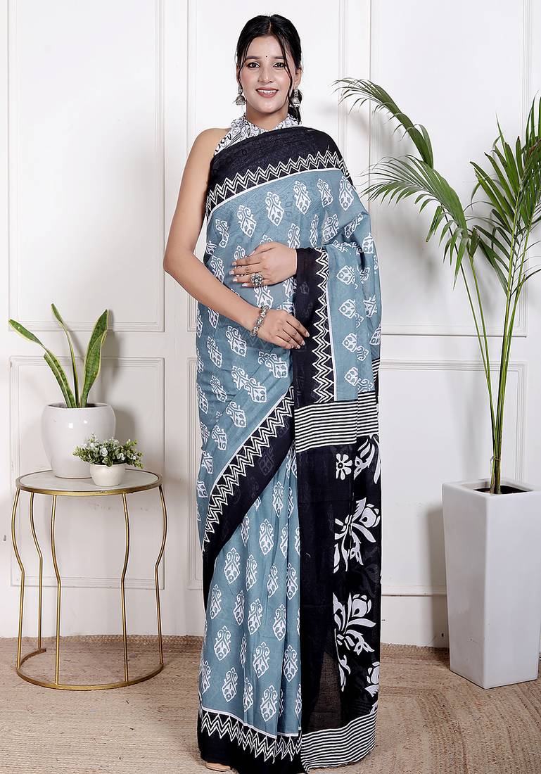 Floral printed pure cotton ethnic saree for woman